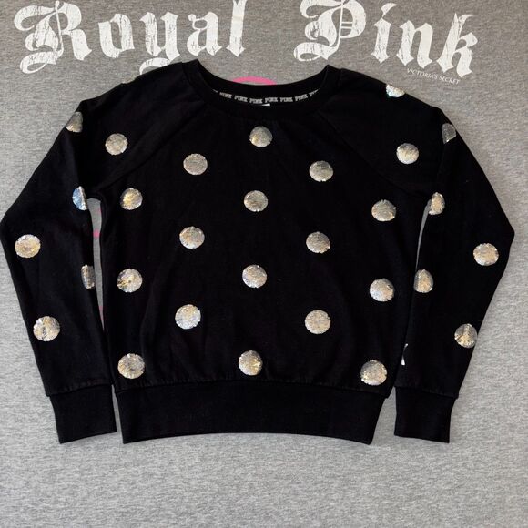 PINK Tops - Victoria’s Secret PINK Polka Dot Holographic Sequin Bling Crewneck Sweatshirt-SM